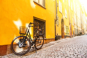 Bicycle on the street in Stockholm, Sweden