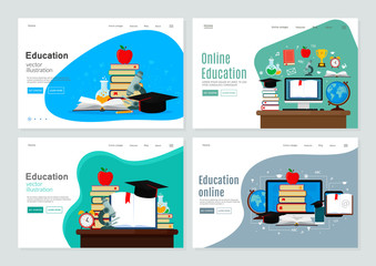 Set of landing page template for education and e-learning. Set of objects for education. Vector modern illustration. Flat design. EPS 10.
