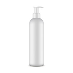 Cosmetic bottle with pump mockup isolated on white background - front view. Vector illustration