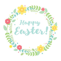 Wreath with narcissus and tulips with hand drawn elements