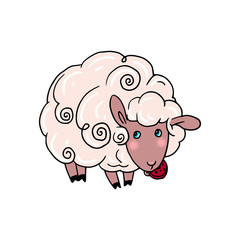 Lucky sheep vector illustration isolated on white.