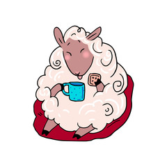 Lucky sheep vector illustration isolated on white.