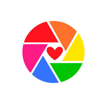 Vector illustration of rainbow camera shutter , isolated on white background. Heart Shutter Logo or Icon Camera Love