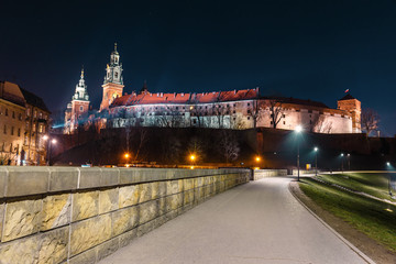 Wawel Castle in Krakow seen from the Vistula boulevards. Krakow is the most famous landmark in Poland