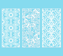 Ornamental panels with floral pattern. Flowers and leaves. Laser cut decorative lace borders patterns.