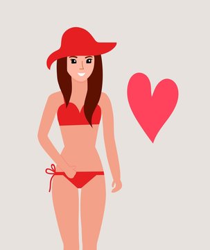 Beautiful young girl in swimsuit. Vector illustration