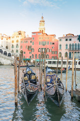 Fototapeta na wymiar Two venetian gondolas