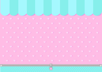Pink and mint blue green background with little hearts. Candy shop backdrop. Decoration  banner themed Lol surprise doll girlish style. Invitation card template. Horizontal and vertical orientation