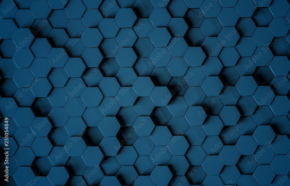 Aufkleber black blue hexagons background pattern 3d rendering