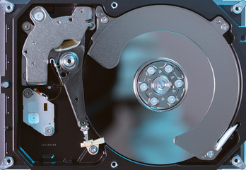 disassembled computer hard drive close-up