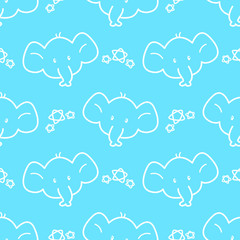Seamless pattern created by doodle elephants and stars set in blue background