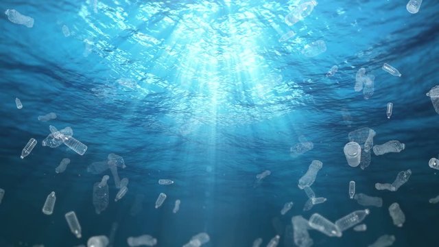 Underwater Plastic Bottles Trash in the Ocean (Loop)