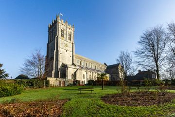 Christchurch (UK) priory on a blue sky day