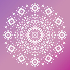 Flower emblem ornament mandala on yellow background. Festive folk illustration