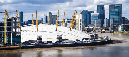 The O2 Arena in London from across the River Thames. London, UK . - obrazy, fototapety, plakaty