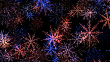 Fototapeta premium Abstract background with a variety of colorful snowflakes. Big and small.