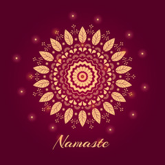 Floral Mandala vector with Namaste indian ethnic ornament on red background