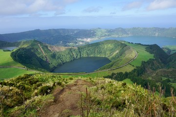 View of the Sete Cidades lake and city from the boca do inferno mountain peak