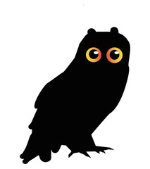 black owl with yellow eyes