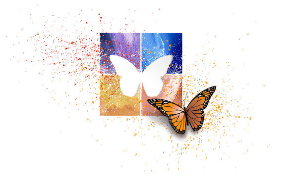 Graphic Abstract Butterfly Breaking Out From Colorful Mold