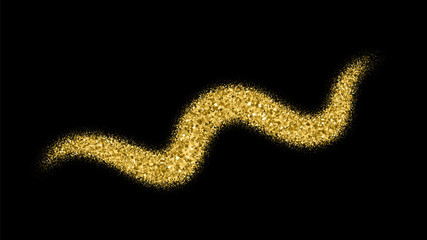 Wave Gold Glitter Texture Isolated On Black. Shiny Particles Light. Celebratory Background. Golden Explosion Of Confetti. Vector Illustration, Eps 10.