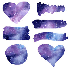 Set of watercolor galaxy splash clipart