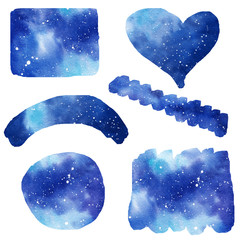 Set of watercolor galaxy splash clipart. 