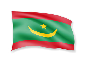 Waving Mauritania flag on white. Flag in the wind vector illustration.