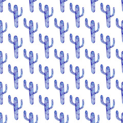 Seamless pattern with galaxy watercolor hand painted exotic cactus 
