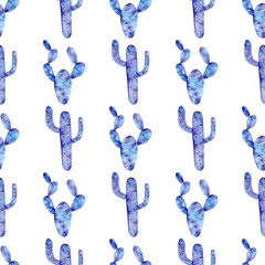 Seamless pattern with galaxy watercolor hand painted exotic cactus .
