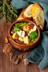 Minestrone, italian vegetable soup with pasta