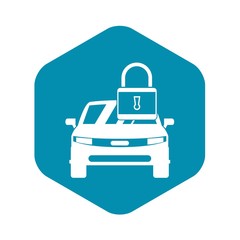 Car with padlock icon in simple style isolated on white background