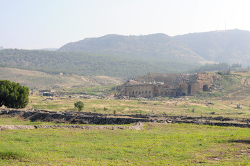 Travel in Turkey. Relaxation. Sarrinny remnants of buildings. Nature. Blue sky