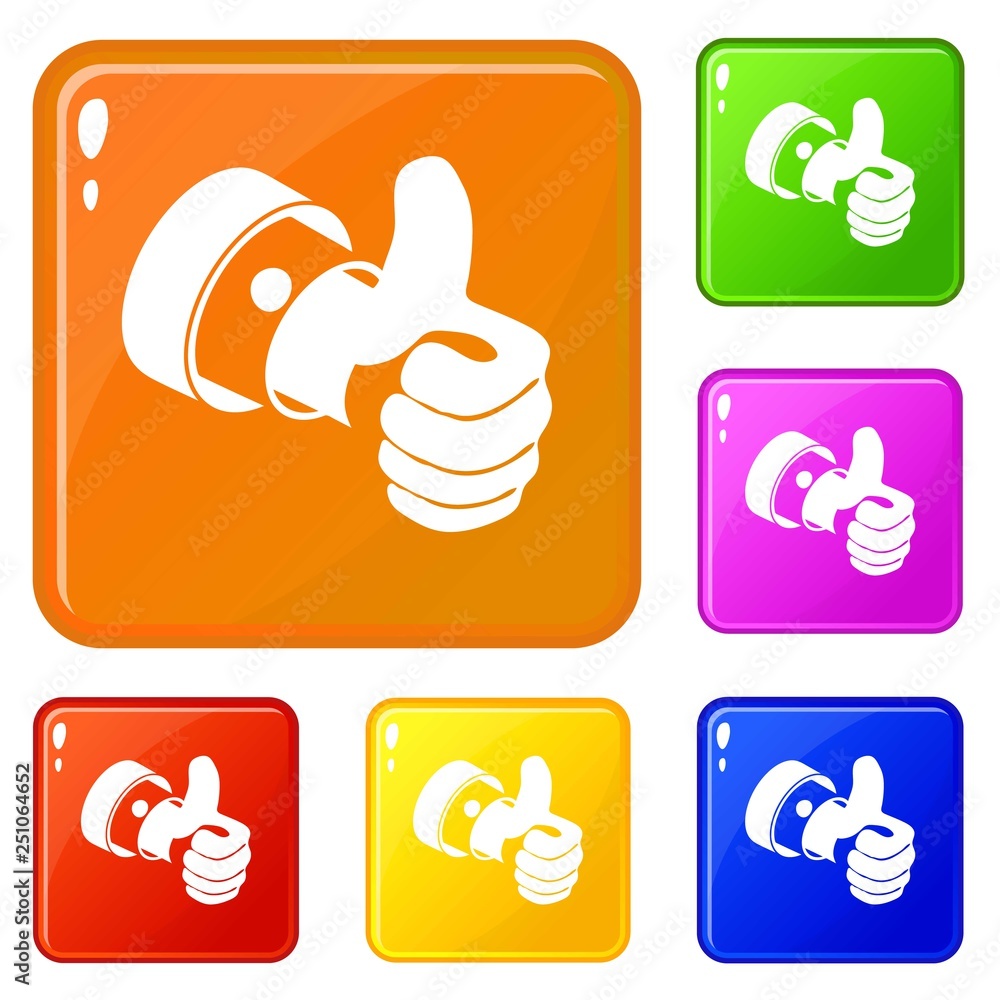 Poster election thumb up icons set collection vector 6 color isolated on white background