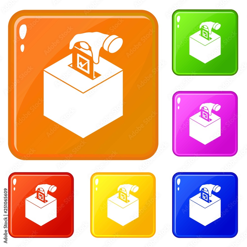 Poster election box icons set collection vector 6 color isolated on white background