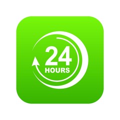 24 hours support icon green vector isolated on white background