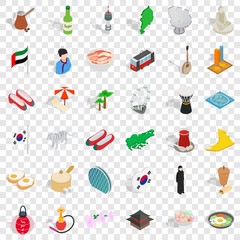 Japanese culture icons set. Isometric style of 36 japanese culture vector icons for web for any design