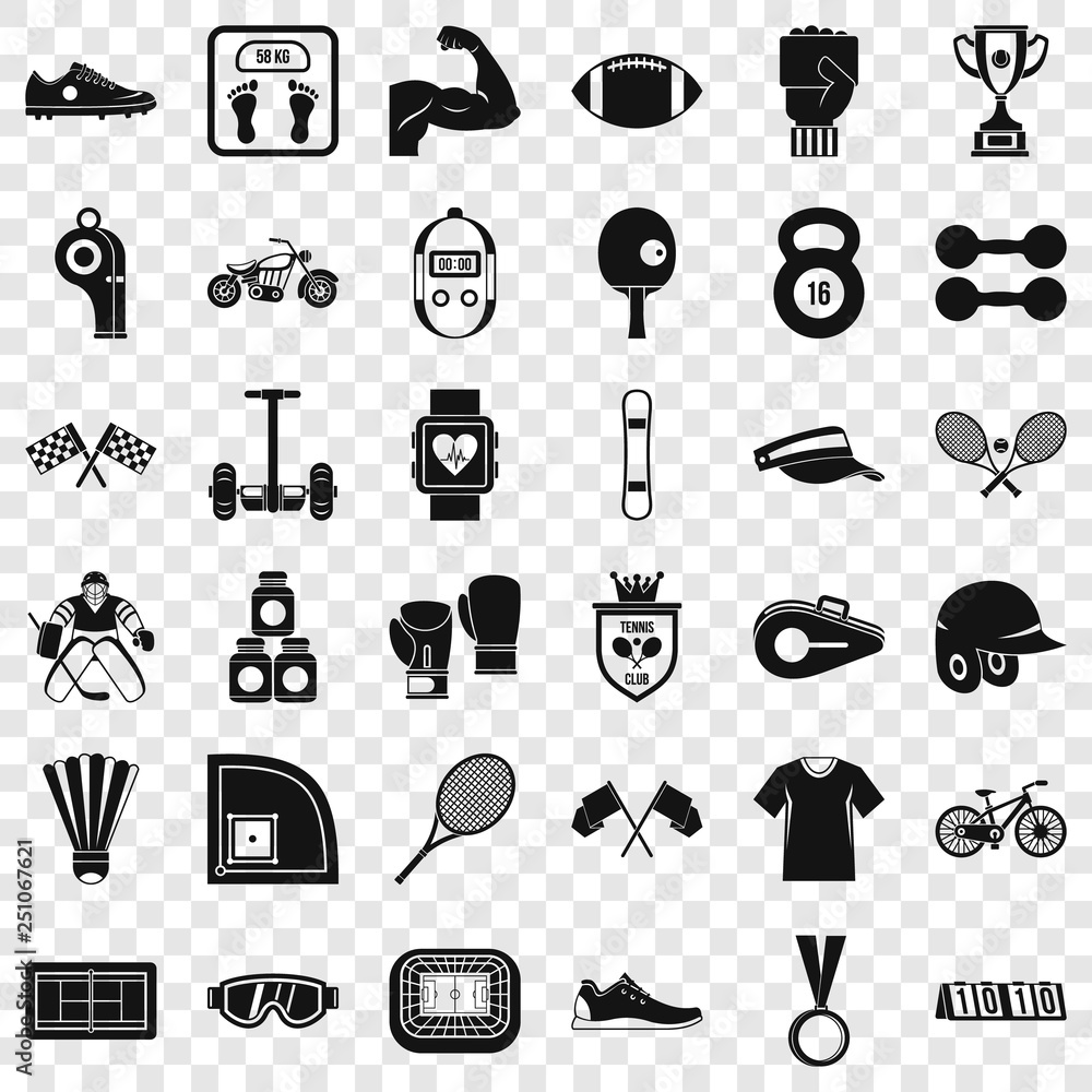 Poster athlete icons set. simple style of 36 athlete vector icons for web for any design