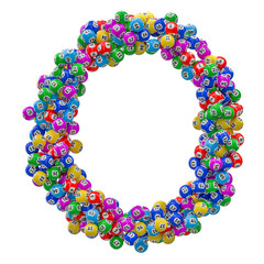 Alphabet letter O, from lottery balls. 3D rendering
