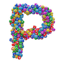 Alphabet letter P, from lottery balls. 3D rendering