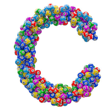 Alphabet letter C, from lottery balls. 3D rendering