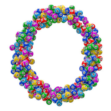 Alphabet letter O, from lottery balls. 3D rendering
