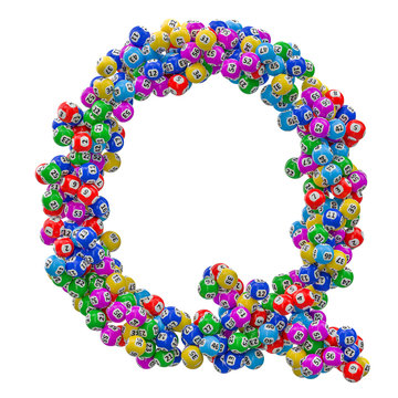 Alphabet letter Q, from lottery balls. 3D rendering