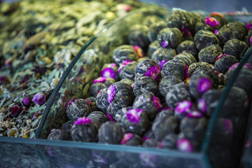 Green and fruit antistress tea in turkish shop