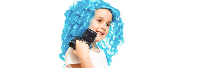 Funky Style Beauty Cute Baby With Long Blue Hair Small