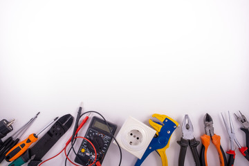 Electrician equipment on white background