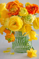 Naklejka na ściany i meble Spring bouquet of yellow flowers on a light background.