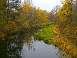 autumn landscape with lake and trees