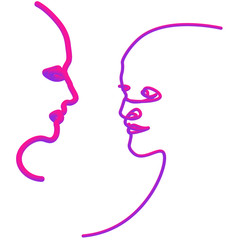 Abstract faces in line. In neon style