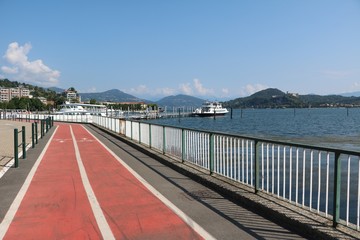 Pedestrian path and bike path in Arona at Lake Maggiore,Piedmont Italy